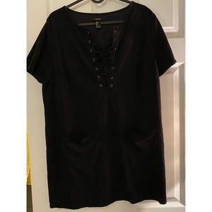 Forever 21 Black Suede Tie Up Shirt with Pockets